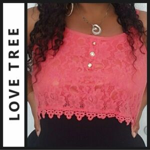 NWT Love Tree Coral Lace Cropped Tank with Button Front